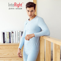 INTERIGHT 男士 50支【京舒棉】舒适轻柔V领秋衣秋裤 保暖内衣套装 浅蓝色 L码