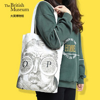 大英博物馆 印花帆布包女 学生单肩斜跨大容量 简约文艺 线描款