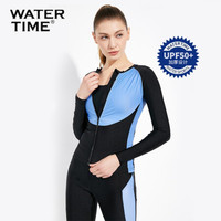 WATERTIME/蛙咚 潜水服女防晒浮潜服水母衣分体长袖长裤游泳衣冲浪加厚保暖防割伤 黑蓝拼接三件套 M