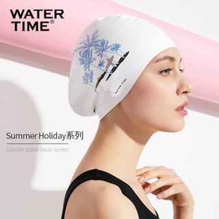 蛙咚防水护耳硅胶抗氯泳帽女专业长发大号不勒头ins印花游泳帽 Summer Holiday-White