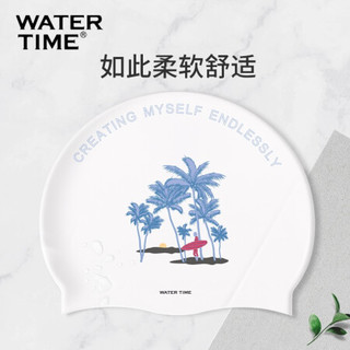 蛙咚防水护耳硅胶抗氯泳帽女专业长发大号不勒头ins印花游泳帽 Summer Holiday-White