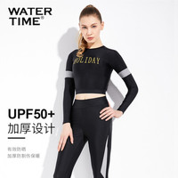 WATERTIME/蛙咚 潜水服女分体泳衣套装防晒保暖长袖浮潜服速干冲浪水母衣温泉 黑色 L