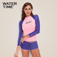 Watertime蛙咚 水母衣潜水服 女浮潜服 冬泳保暖防寒泳衣 分体长袖冲浪服防晒衣 粉色 XS