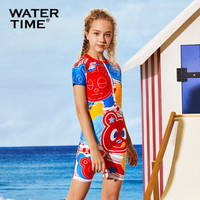 Watertime蛙咚 儿童泳衣 女 连体短袖游泳衣中大童小童女孩宝宝潜水服 小熊饼干 身高115-128（6/8岁）