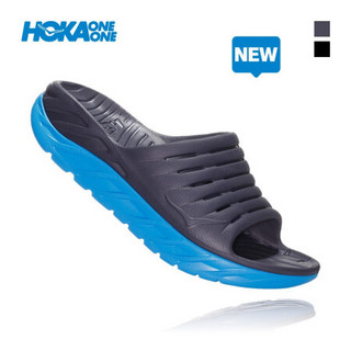 HOKA ONE ONE男Ora Recovery休闲运动舒缓拖鞋厚底减震支撑 乌黑色/ 湖蓝色 US 9 /270mm