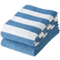 MUJI 棉条纹浴巾套装 毛巾 毛巾纯棉 蓝色 60×120cm/2条装