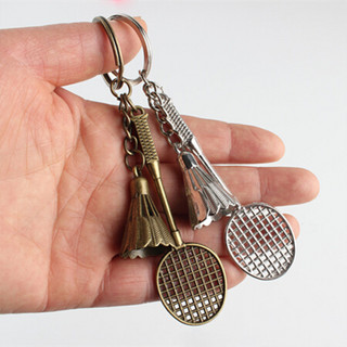 羽毛球拍钥匙扣 团体比赛活动纪念奖品创意汽车男士女士钥匙链挂件 锁匙扣钥匙圈环 银色挂件1个