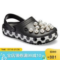 CROCS卡洛驰女鞋凉鞋拖鞋串珠拼色休闲鞋205438 Black/Dots 6