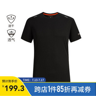 诺诗兰2020春夏新款男士速干短袖T恤透气运动打底衫 GQ095401 纯黑色 170