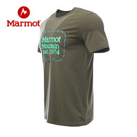 Marmot/土拨鼠20春夏运动印花圆领排汗棉感短袖T恤男户外 54195 鳄鱼绿4764 XL 欧码偏大