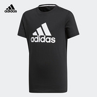 阿迪达斯adidas官方 YB LOGO TEE 男大童 训练 短袖上衣 BK3496 黑/白 140CM