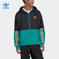 阿迪达斯官网 adidas 三叶草 2tones LW WB 男装运动外套GK5923 黑色/荣耀绿 M(180/100A)