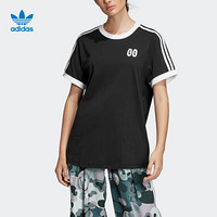 阿迪达斯官方 adidas 三叶草 3 STRIPES TEE女子短袖上衣DV2664 黑 32(165/76A)