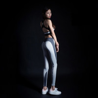 MSGD 运动套装 女子中强度支撑专业防震运动文胸+中腰紧身裤显瘦提臀健身裤瑜伽裤 Luna Grey 皓月灰 S-M 适合95-110斤