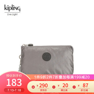 kipling女款2020新款时尚潮流零钱包手机包手拿包|CREATIVITY L 金属炭灰