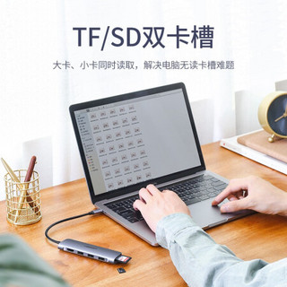 绿联 Type-C扩展坞HDMI转接头通用苹果MacBook电脑转换器华为P30手机投屏数据线转接线 USB-C拓展坞-六合一带读卡器