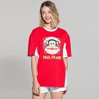 Paul Frank/大嘴猴 20年夏季休闲T恤女圆领短袖撞色宽松运动T恤女上衣 红色 L