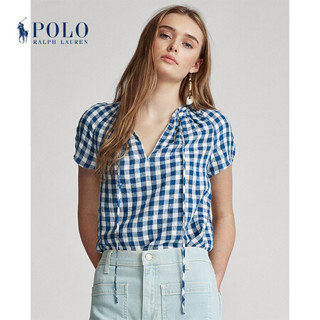 Ralph Lauren/拉夫劳伦女装 2020年夏季方格亚麻布领结女式衬衫21515 400-蓝色 S