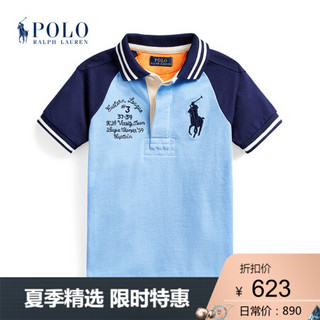 Ralph Lauren/拉夫劳伦男童 2020年春季Big Pony棉质网格Polo 衫33150 400-蓝色 2/2T