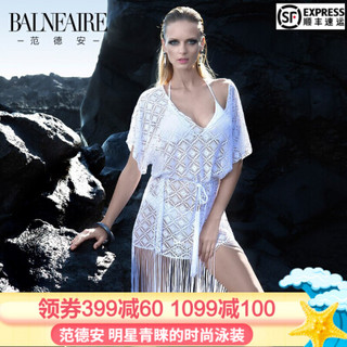 范德安（BALNEAIRE） 泳衣罩衫 女士防晒中长款宽松比基尼泳衣披肩 白色