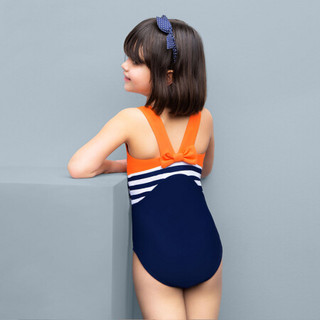 范德安（BALNEAIRE） 儿童泳衣 中大童可爱儿童连体游泳衣女童 学生沙滩度假泳装 橘红 魅蓝 9-10(适合130cm-140 cm)