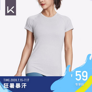 Keep女子弹力显瘦紧身短袖健身训练舒适透气 (K190SS-152） 浅灰色 L