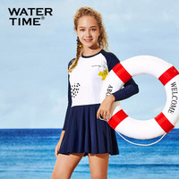 Watertime蛙咚 儿童泳衣 女童韩版连体裙式游泳衣公主学生韩国女孩泳装 黄色小花裙 身高152-164（12/14岁）