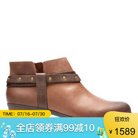 Clarks其乐女靴侧拉链粗跟踝靴26130745 Tan Leather 5.5M