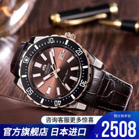 东方双狮(东方表 ORIENT)手表男士机械表水鬼潜水表日历防水夜光全自动机械表 正品日本进口手表 FAC09002T0/棕盘皮带