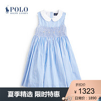 Ralph Lauren/拉夫劳伦女童 2020年春季条纹缩褶棉质连衣裙32931 400-蓝色 2/2T