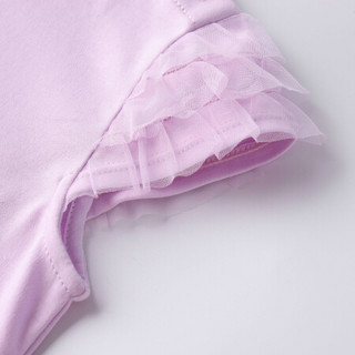 安奈儿女童T恤圆领短袖2020夏季新款宝宝上衣洋气荷叶袖体恤薄款   甜淡紫 110