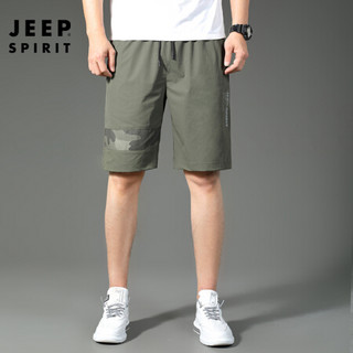 吉普JEEP 短裤男2020春夏青年男士户外沙滩裤休闲时尚ins修身  XY0235 军绿色 XL
