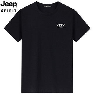 吉普JEEP T恤男短袖休闲圆领印花百搭2020春夏中青年打底小衫上衣男装 JHL279010 黑色 XL