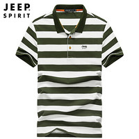 吉普JEEP POLO衫男短袖春夏2020年中青年条纹男士翻领T恤上衣男装 XY0133 军色 M