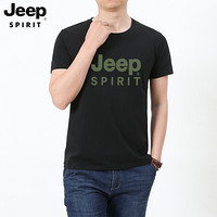 吉普JEEP T恤男短袖休闲圆领印花百搭2020春夏中青年打底小衫上衣男装 JHL279011 黑色 M