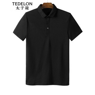 太子龙(TEDELON) POLO衫男 夏季翻领单排扣纯色棉质男士修身短袖T恤休闲上衣 T02202 黑色XL