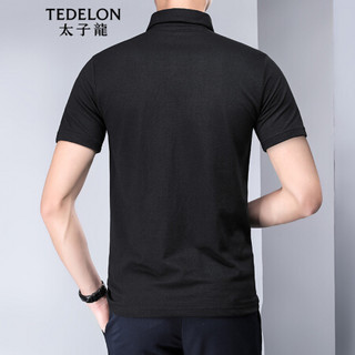 太子龙(TEDELON) POLO衫男 夏季翻领单排扣纯色棉质男士修身短袖T恤休闲上衣 T02202 黑色XL