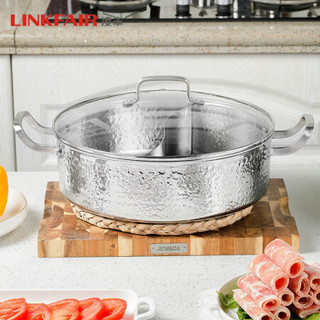 LINKFAIR 凌丰 304不锈钢鸳鸯火锅锅具家用汤锅火锅盆加厚电磁炉火锅专用锅 LFDTG-GB30SC 30cm鸳鸯火锅