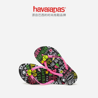 Havaianas哈唯纳 Best Friends 2020新(哈瓦那)灵感涂鸦童人字拖 0090-墨黑/涂鸦 适合33-34码