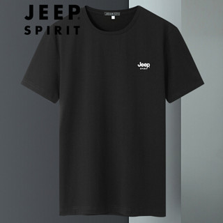 吉普 JEEP 男装短袖t恤男宽松2020夏季薄款圆领短袖男士休闲上衣20MB562TS9353 黑色 XL