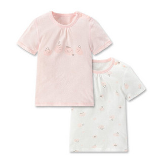 好孩子童装婴儿衣服儿童短袖夏季T恤男女宝宝网眼透气上衣2件装 粉红 110 无肩扣
