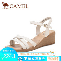 骆驼（CAMEL） 女士 简约柔软牛皮一字扣坡跟凉鞋 A02221638 米白 39