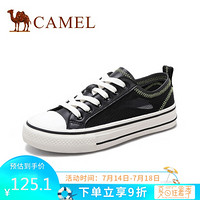 骆驼（CAMEL） 女鞋 个性穿搭网孔拼接系带平底帆布鞋 A02278646 黑色 35