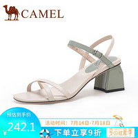 骆驼（CAMEL） 女鞋 时尚仙女细带拼色搭扣高跟凉鞋 A02896616 米白/绿 35