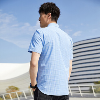 才子男装短袖衬衫男 2020夏季款棉混纺不易皱商务休闲细格子衬衫10202E0321 蓝色 39(170/88A)