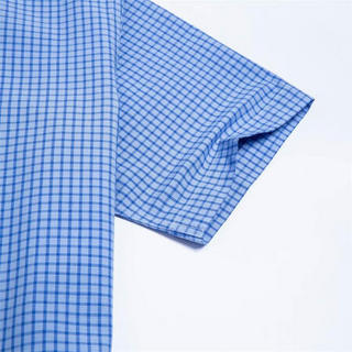 才子男装短袖衬衫男 2020夏季款棉混纺不易皱商务休闲细格子衬衫10202E0321 蓝色 39(170/88A)