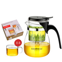 金灶(KAMJOVE)玻璃茶具整套 一壶4杯加厚耐热玻璃飘逸杯一键过滤泡茶壶花茶杯700ml
