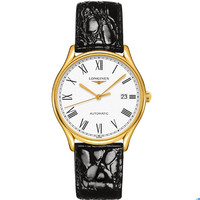 LONGINES 浪琴 律雅系列 L49602112 男士机械表 38.5mm 白色 黑色 皮质