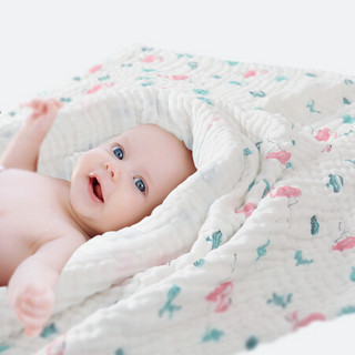 南极人(Nanjiren)婴幼儿浴巾水洗纱布 超柔纱棉盖毯新生儿宝宝空调被毯子六层火烈鸟70*140cm