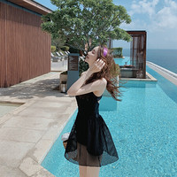 亦美珊 YI MEI SHAN 遮肚显瘦连体泳衣女温泉黑色蕾丝裙式ins泳装性感小胸保守游泳衣 YMS209142 经典黑 M